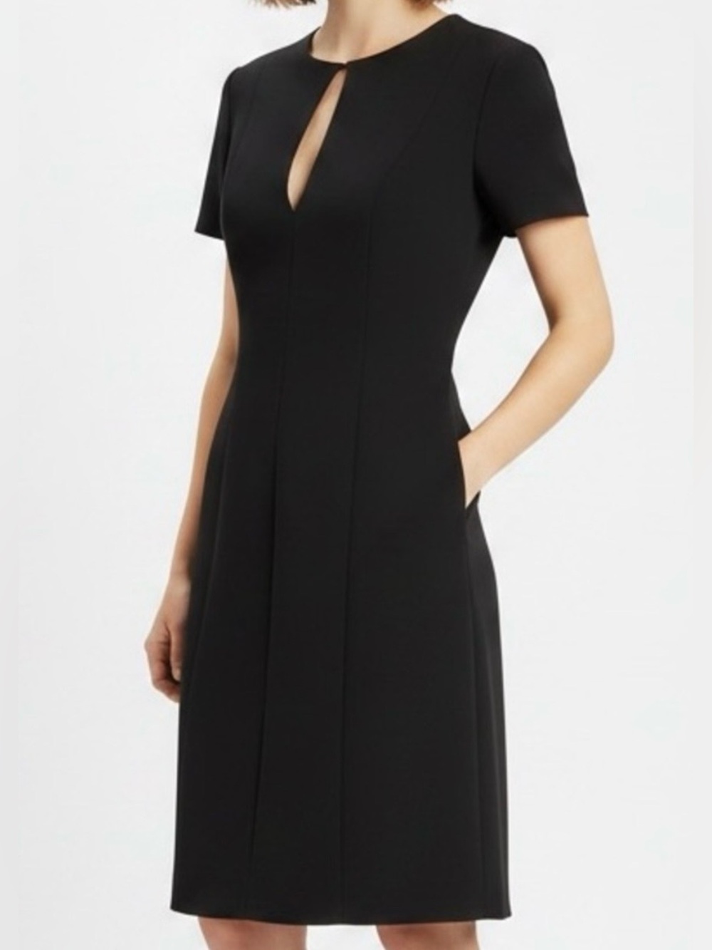 Theory Admiral Crepe Front Zip Black Shift Dress Front Pockets Sz 8 | NWT - Picture 9 of 9